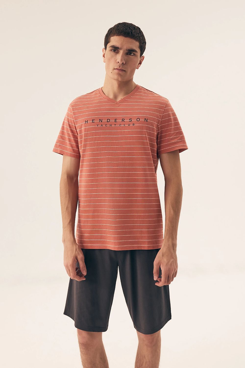 Luxury Henderson Men's Cotton Pyjamas Set featuring a V-Neck Shirt and Shorts for ultimate comfort and relaxation, perfect for warm nights.