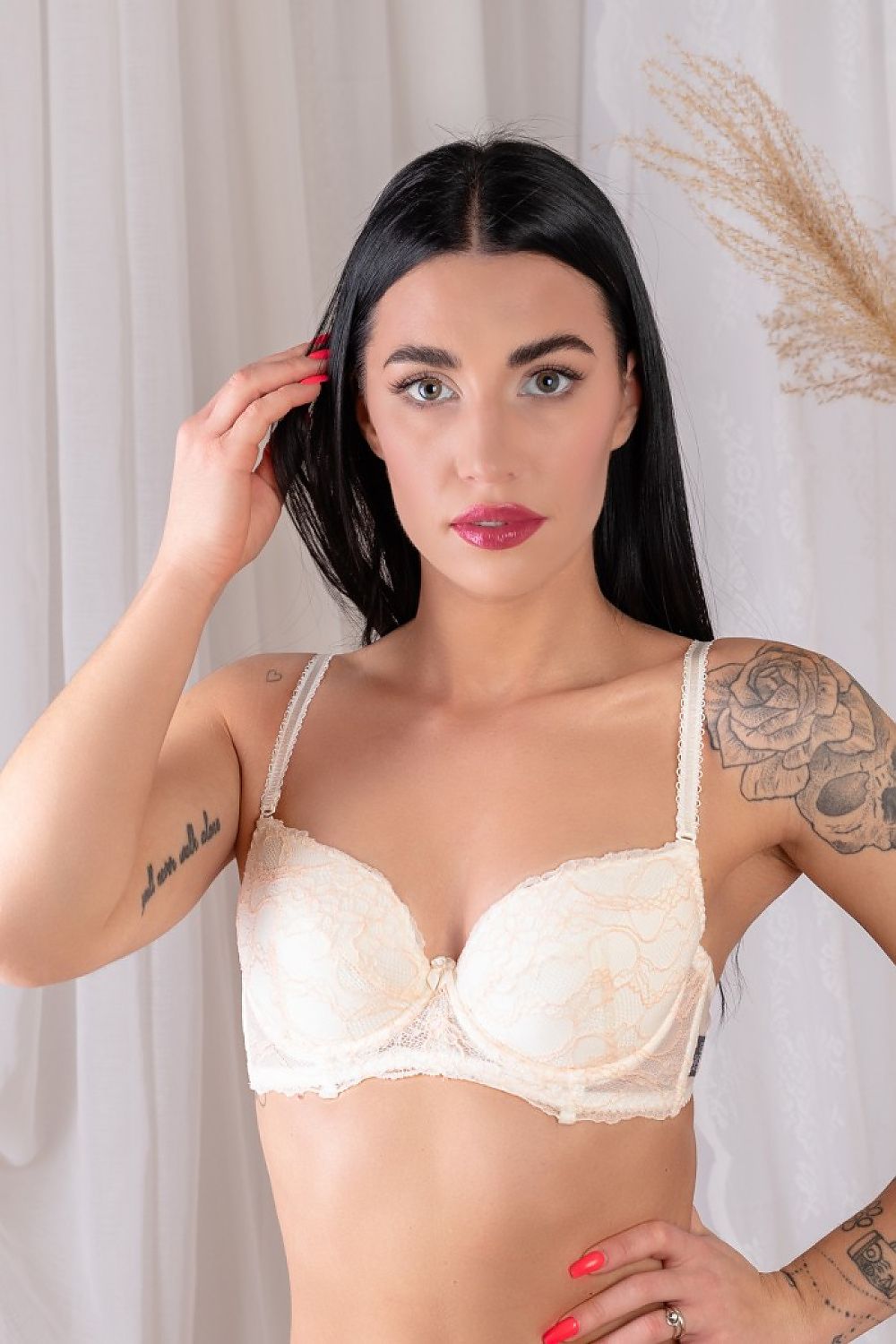 Elegant salmon lace push-up bra by Barbara Lingerie designed for special occasions, including weddings, featuring a stunning floral lace pattern and comfortable fit with detachable straps and side boning.