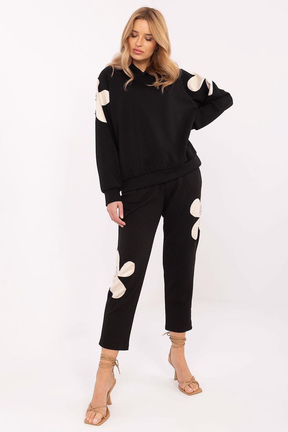 Luxury Floral Tracksuit Set for Women by Italy Moda featuring a stylish long-sleeve hoodie and high-waisted pants showcasing elegant floral designs and decorative zircon accents.