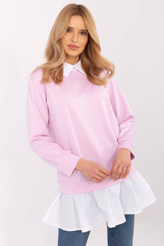 Elegant long sleeve blouse by Italy Moda, crafted from a luxurious viscose-cotton blend, showcasing a classic collar and smooth pattern, perfect for versatile styling.