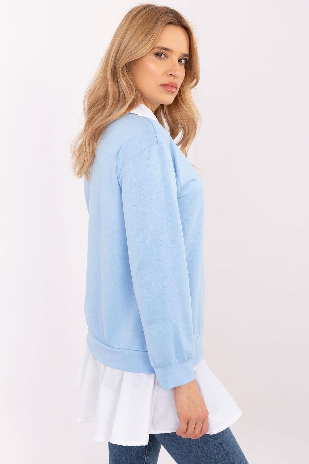 Elegant long sleeve blouse by Italy Moda, featuring a classic collar and stylish viscose-cotton blend for comfort and sophistication.