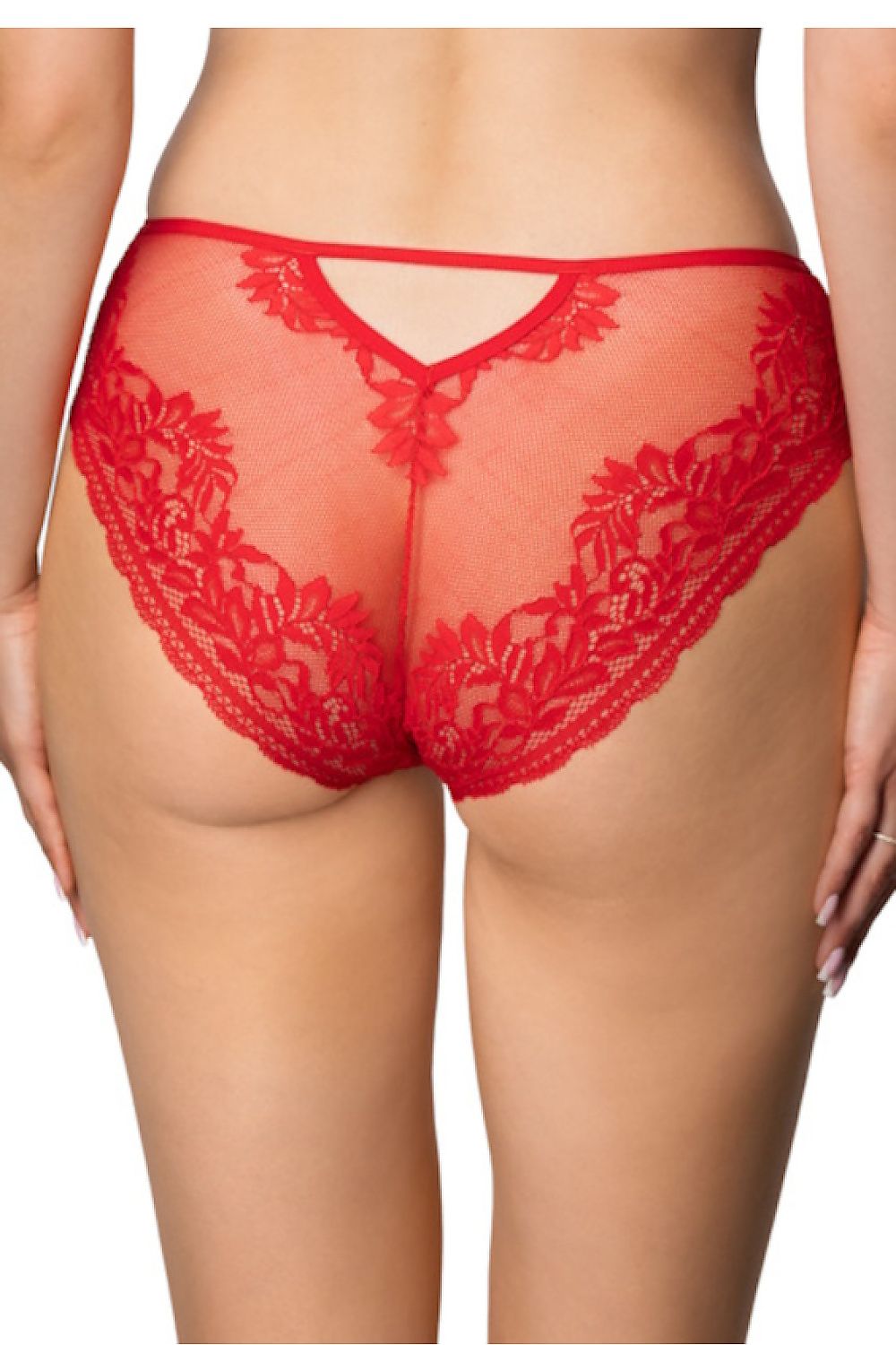 Close-up of the decorative cutouts and lace inserts on Mat's black lace Estelle panties, highlighting the exquisite craftsmanship.