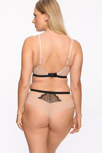 Close-up of Gaia Brazilian Lace Panties detailing delicate lace and soft cotton lining, highlighting exquisite craftsmanship and feminine allure.