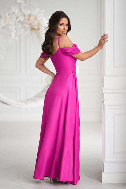 Model wearing Bicotone flowing dress, demonstrating the flattering fit and elegant silhouette perfect for special occasions.