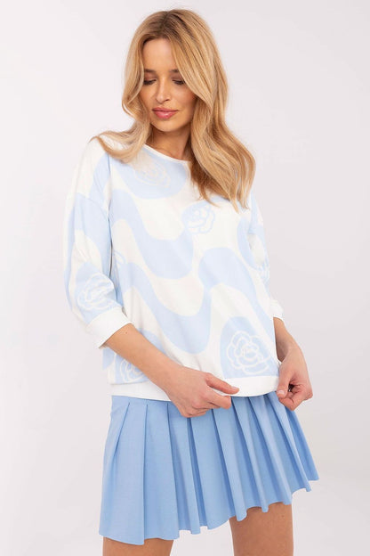 Elegant floral print blouse for women by Relevance, featuring 3/4 sleeves, soft cotton and elastane blend, perfect for casual outings.