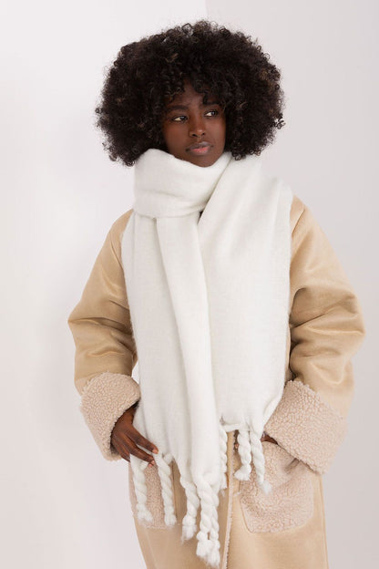 Luxury 210cm polyester shawl scarf with fringes by AT, perfect stylish accessory for autumn-winter wardrobe.