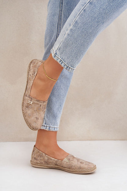 Stylish lace detail on Step in Style suede espadrilles, a perfect blend of elegance and casual flair.