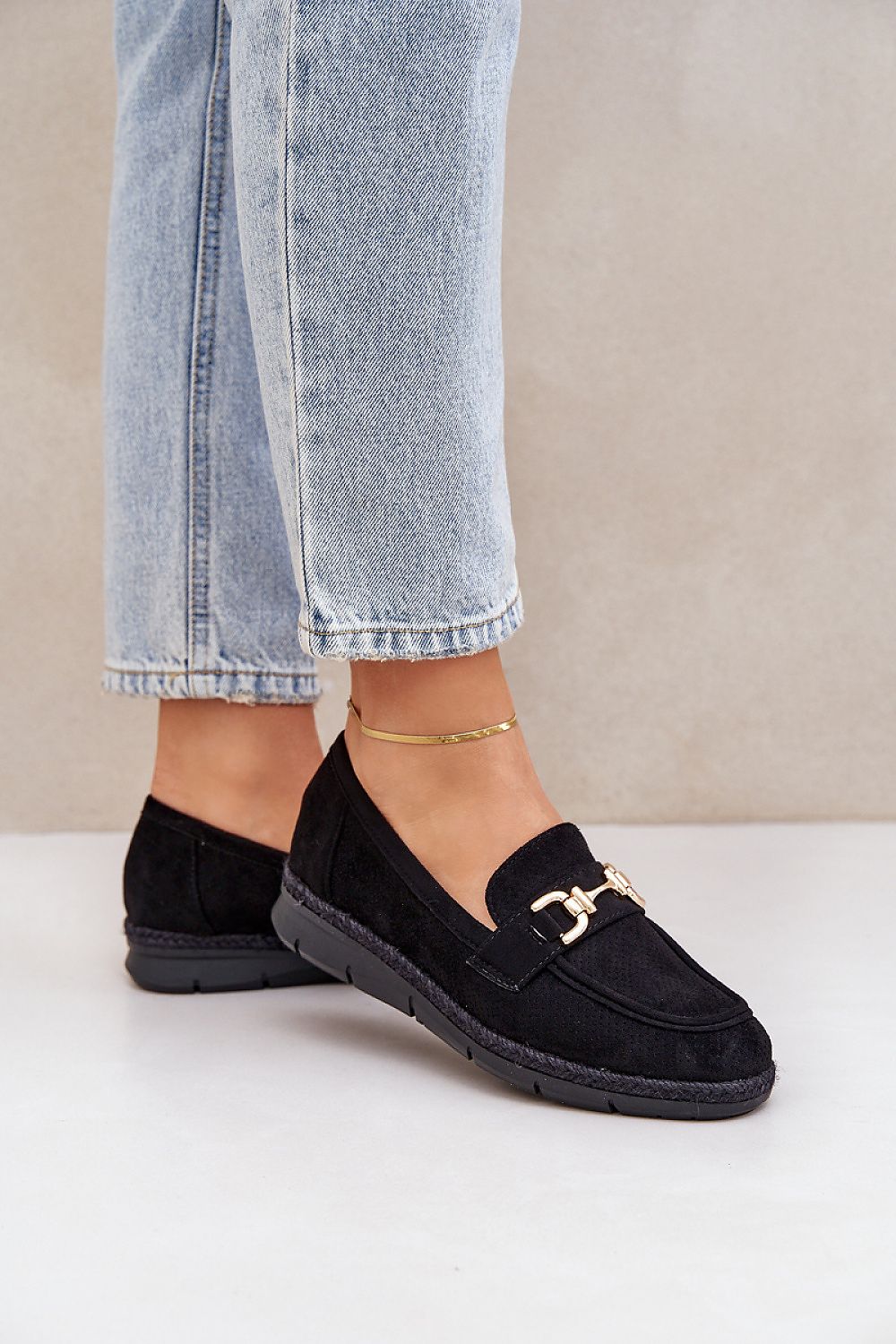 Elegant luxury eco suede moccasins for women by Step in Style, featuring a chic golden detail and breathable design, perfect for spring. Available in sizes EU 36-41.