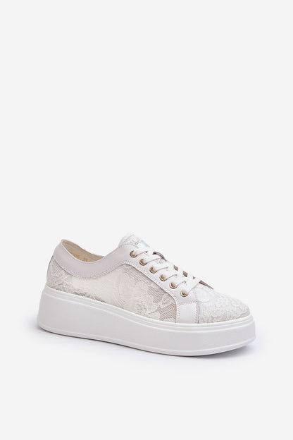 Side view of elegant lace-up women's sneakers by S.Barski, featuring a stable platform design suitable for everyday wear.