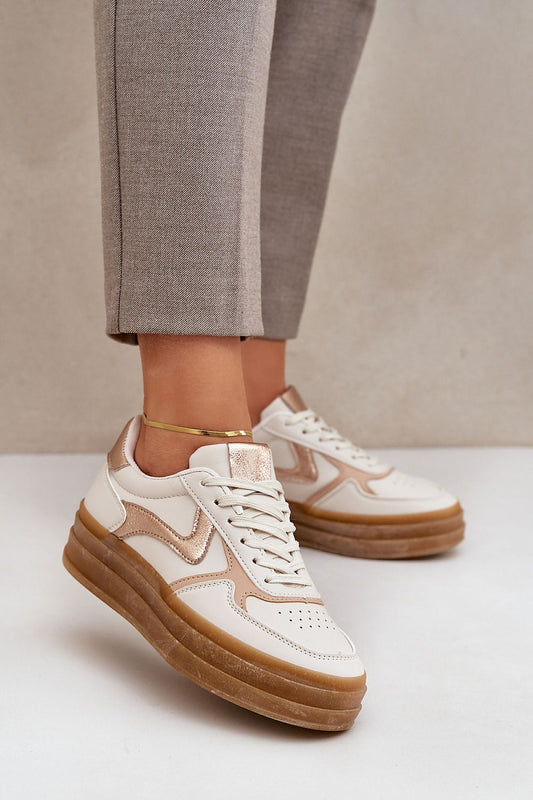 Luxury women's eco leather sneakers with golden accents by Step in Style, featuring a stylish 4cm platform height. Perfect for daily wear, combining comfort and elegance.