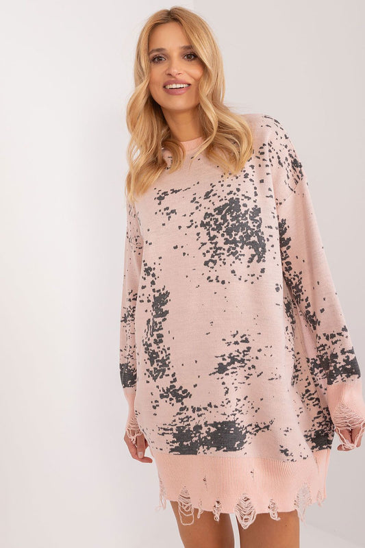 Luxurious oversized women's acrylic wool sweater by Badu, featuring long fit and unique print design.