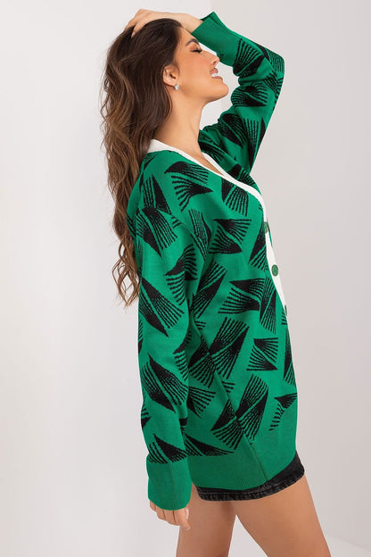 Badu Women's V-Neck Cardigan Sweater displayed elegantly, capturing the refined style and comfort of the premium acrylic and wool blend.