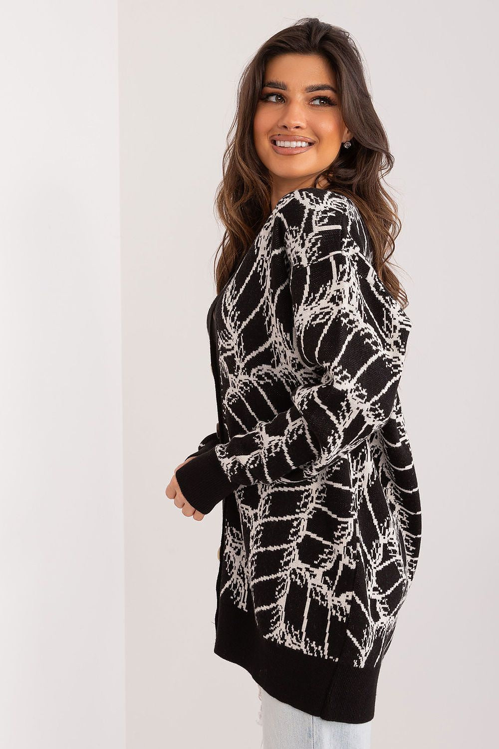 Elegant acrylic-wool blend cardigan sweater for women in EU size 0 by Badu, featuring a sophisticated V-neck and classic button closure.