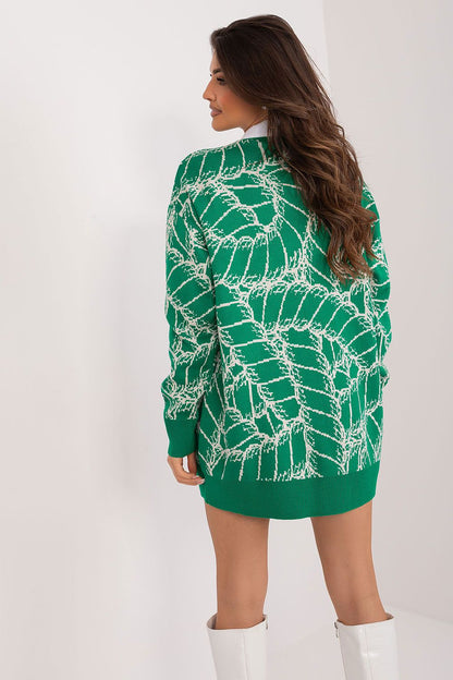 Fashionable ensemble featuring Badu’s elegant women's V-neck cardigan sweater styled with jeans, illustrating versatile fashion for everyday wear.