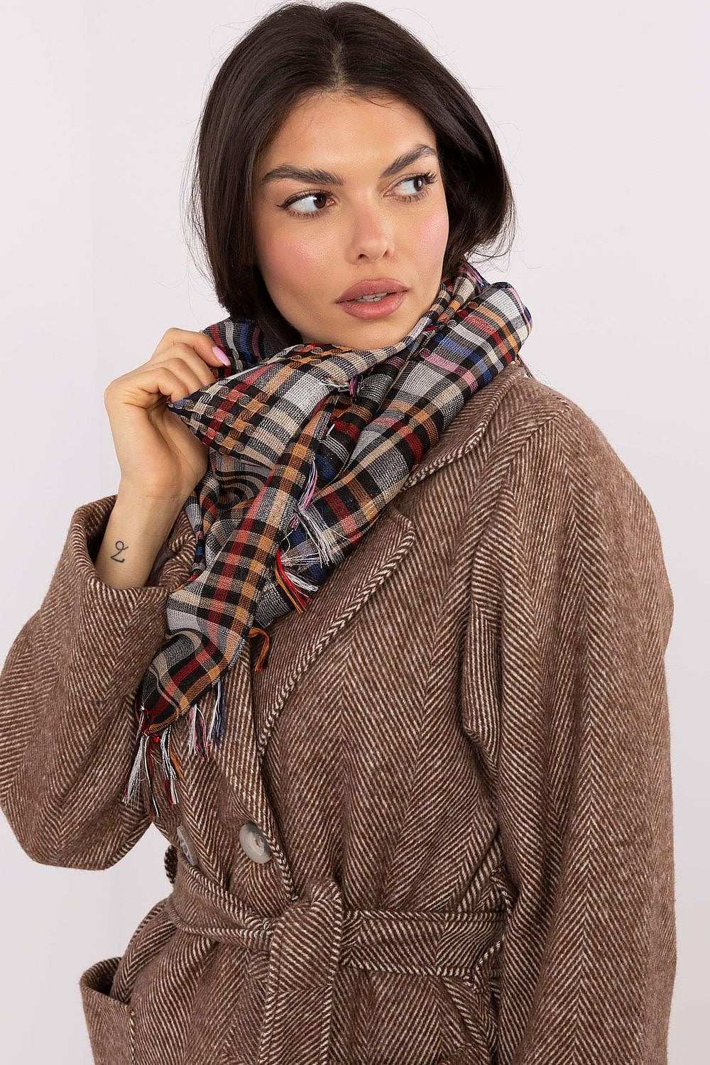 Soft and stylish checkered scarf by AT, perfect for casual or formal wear, made with a warm polyester and viscose blend.