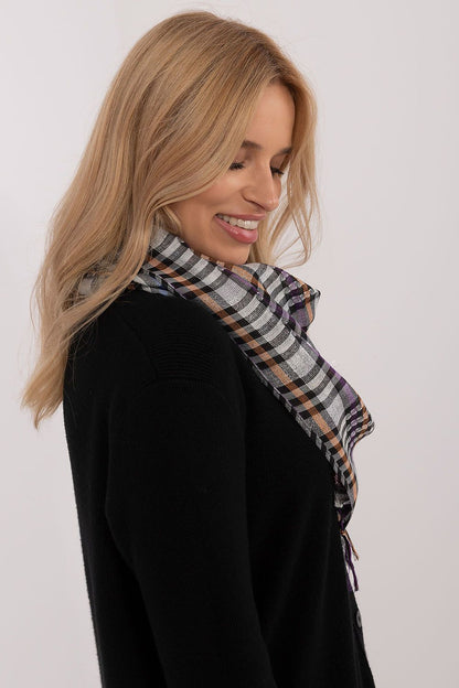 Sophisticated 100cm checkered neckerchief scarf with soft, warm material and unique fringes, offering style and comfort by AT.