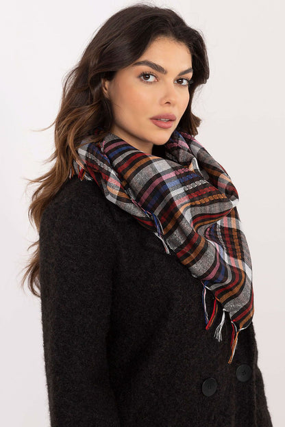 Luxurious checkered 100cm neckerchief scarf with decorative fringes by AT, perfect for elevating your everyday style.