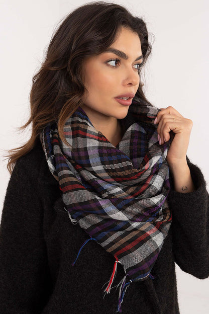 Premium checkered neck scarf with decorative edges by AT, offering a blend of warmth and luxury in a versatile 100cm design.