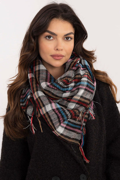 Elegant checkered neckerchief scarf from AT, 100cm size, featuring decorative fringes, perfect for adding luxury to any outfit.