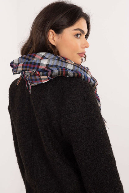 Chic and versatile checkered scarf by AT, 100cm with attractive decorative fringes, ideal for cold weather protection and fashionable layering.