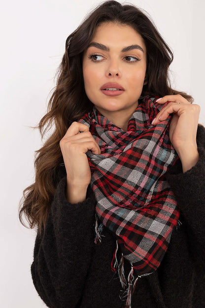 Luxurious 100cm checkered scarf by AT, ideal for casual and formal settings, boasting soft polyester and viscose fabric with stylish fringes.