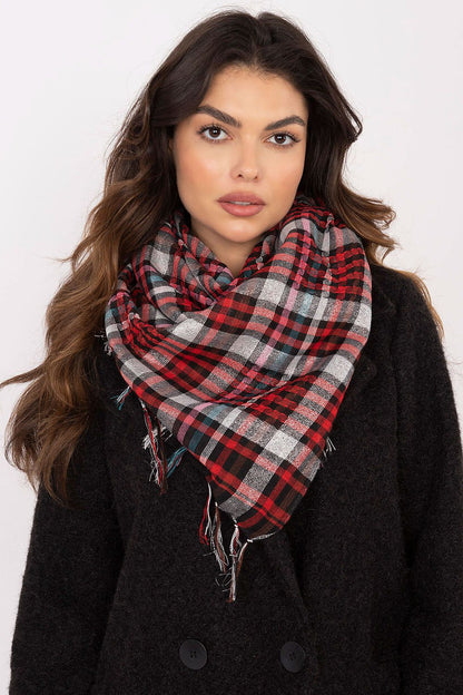 Stylish decorative fringed checkered neckerchief scarf by AT, sized at 100cm, combining warmth and luxury for everyday use.