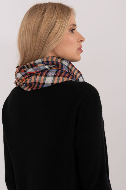 Luxurious 100cm checkered neckerchief scarf by AT, featuring decorative fringes and crafted from a warm soft polyester and viscose blend.