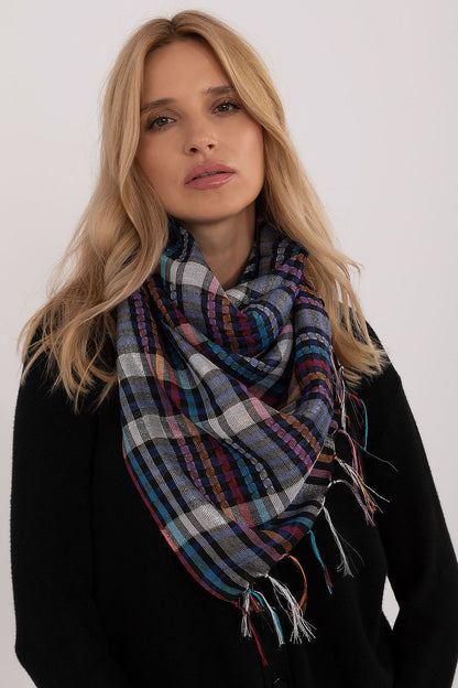 Sophisticated 100cm checkered neckerchief scarf by AT, showcasing a classic pattern and soft fabric for comfort and warmth.