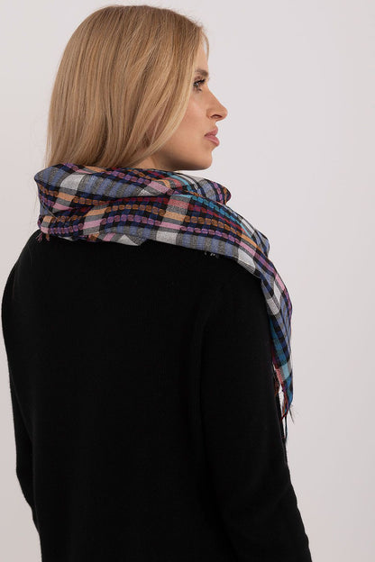 Stylish 100cm neckerchief scarf with a timeless checkered design and decorative fringes, crafted by AT for a luxurious touch.