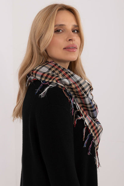 Chic 100cm Checkered Fringed Scarf by AT, made of premium polyester and viscose blend, designed for both comfort and style for casual occasions.