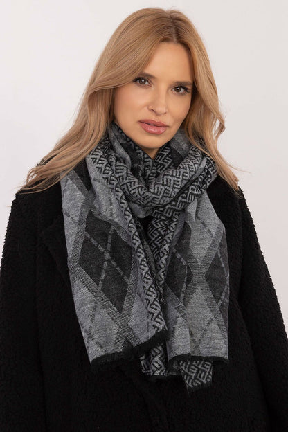 Luxurious viscose neckerchief scarf from AT with a chic geometric print, enhancing the elegance of any wardrobe ensemble.