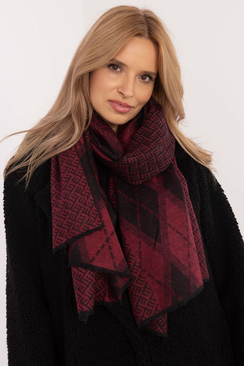 Stylish geometric viscose neckerchief scarf by AT, designed to add elegance and sophistication to everyday attire.