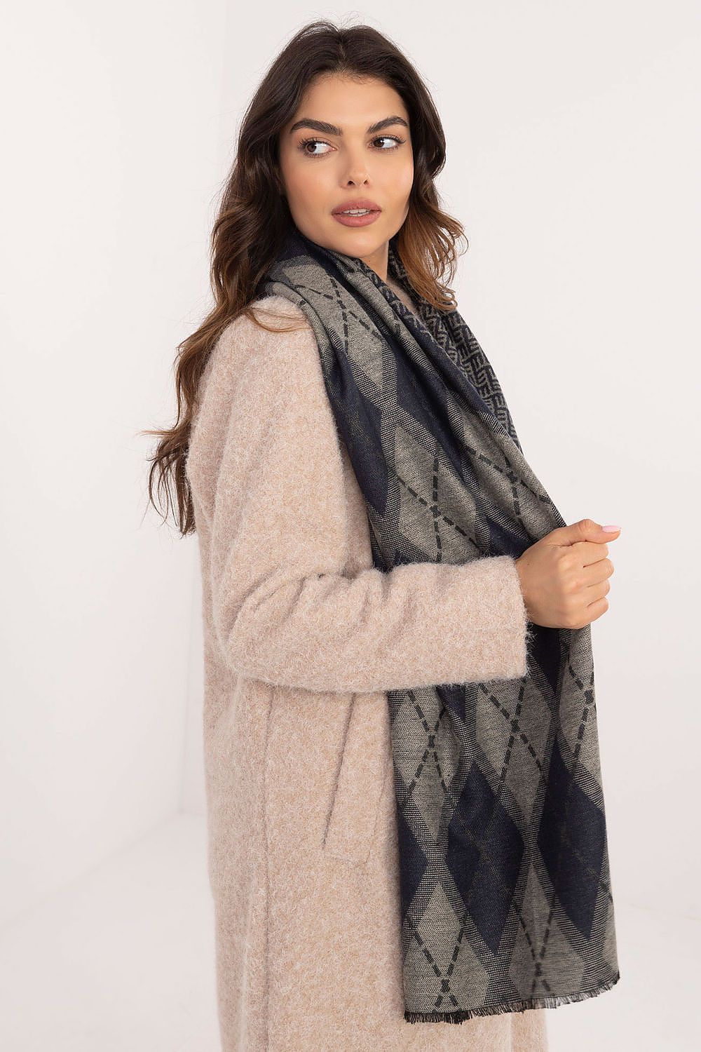 Luxurious geometric design neckerchief scarf by AT, a perfect accessory for both casual and elegant looks.