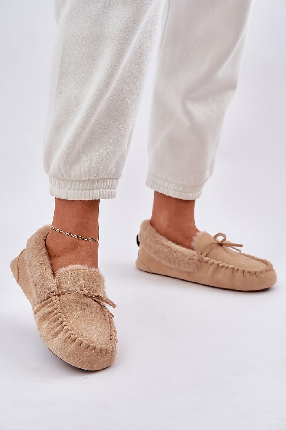 Luxury eco suede moccasin slippers with fur lining by Step in Style, offering comfort and warmth for colder days.
