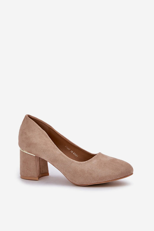 Close-up view of the elegant suede block heel pumps for women by Step in Style, showcasing the soft eco-leather insole and 6.5 cm heel height for added stability and comfort.