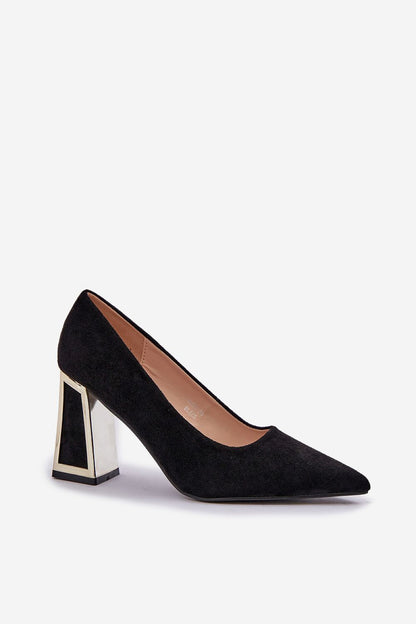 Stylish women's eco suede pumps with a 9 cm high block heel and comfortable leather insole, offered by Step in Style in sizes EU 36-41.