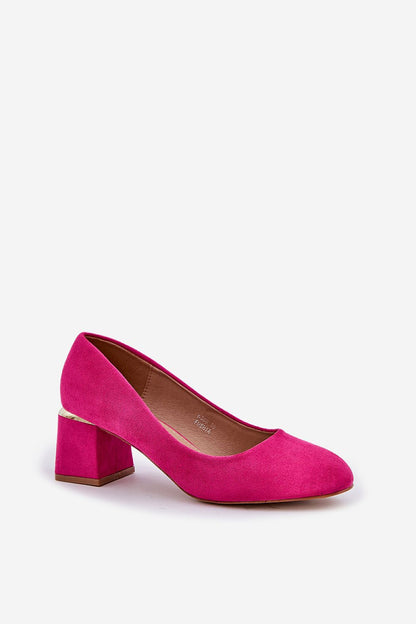 Elegant eco suede block heel pumps by Step in style featuring a rounded toe design and gold accent heel, available in sizes EU 36-41.