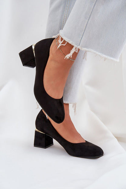 Chic and classy eco suede pumps by Step in style, featuring a stylish gold element and natural leather footbed for all-day comfort.
