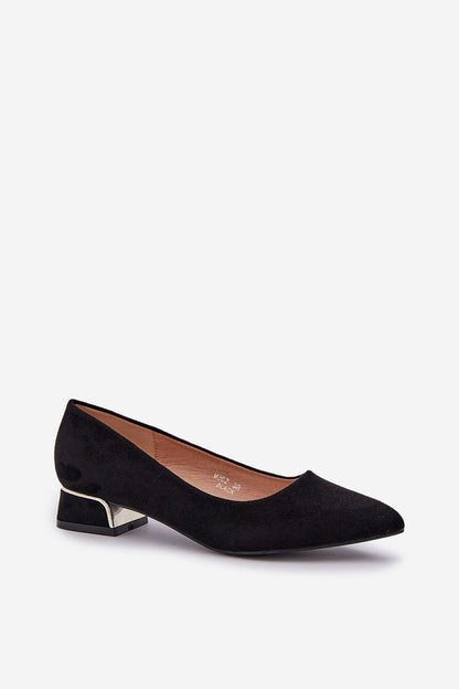Chic low-heeled pumps in eco suede featuring a gold accent on the heel, designed by Step in Style for modern elegance and comfort.