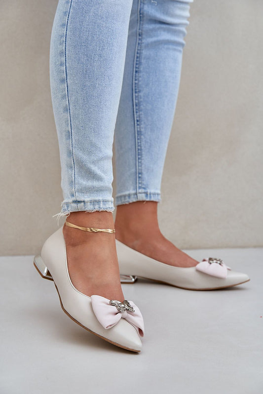Luxurious Elegant Laura Messi Ballet Flats crafted from natural leather, featuring a stylish block heel and delicate pointed toe design, perfect for adding sophistication to any outfit. Offered by Step in style, these flats combine comfort and elegance for a chic look.