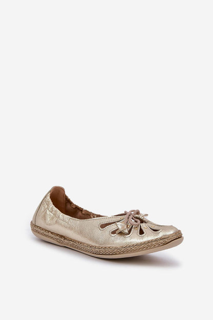 Stylish ballet flats crafted from premium natural leather, designed by Step in style, showcasing intricate lacing and elegant cutouts for a feminine touch.