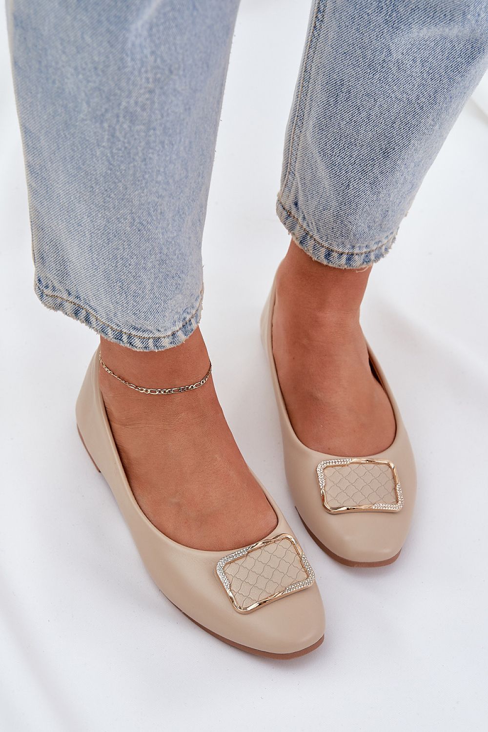 Luxurious eco leather ballet flats for women by Step in Style, featuring delicate decoration and comfort for elegant everyday wear.
