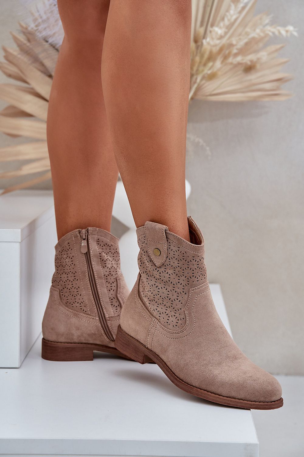 Stylish Eco Suede Boots by Step in Style on display, exemplifying a chic silhouette with lace detailing and comfortable fit, available in various sizes.