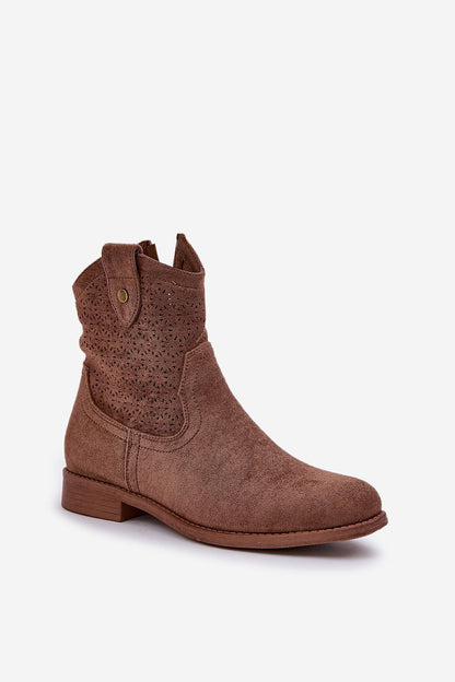 Stylish display of eco suede boots with a flat heel, ideal for comfort and sophistication by Step in Style.