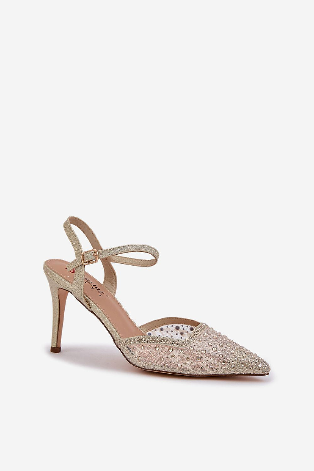 Stylish pointy-toe high heels in shiny fabric by Step in Style, designed for women, ideal for formal events and evening wear.