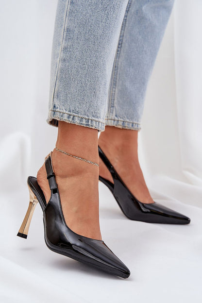 Elegant patent leather stilettos with a 9.5 cm heel, featuring an open heel design by Step in Style, perfect for adding a touch of luxury to evening outfits.