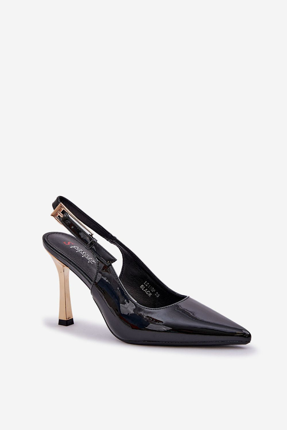 Elegant patent leather stilettos with open heel by Step in Style, featuring a 9.5 cm heel height and available in EU sizes 36-41.