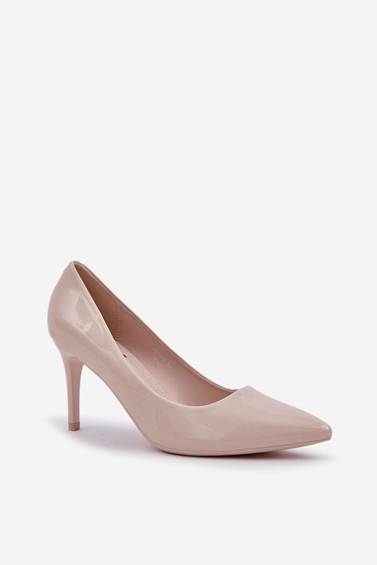 Close-up of Step in Style's chic high heels showcasing patent eco leather texture and 8.5cm heel height, perfect for adding a touch of elegance to any outfit.