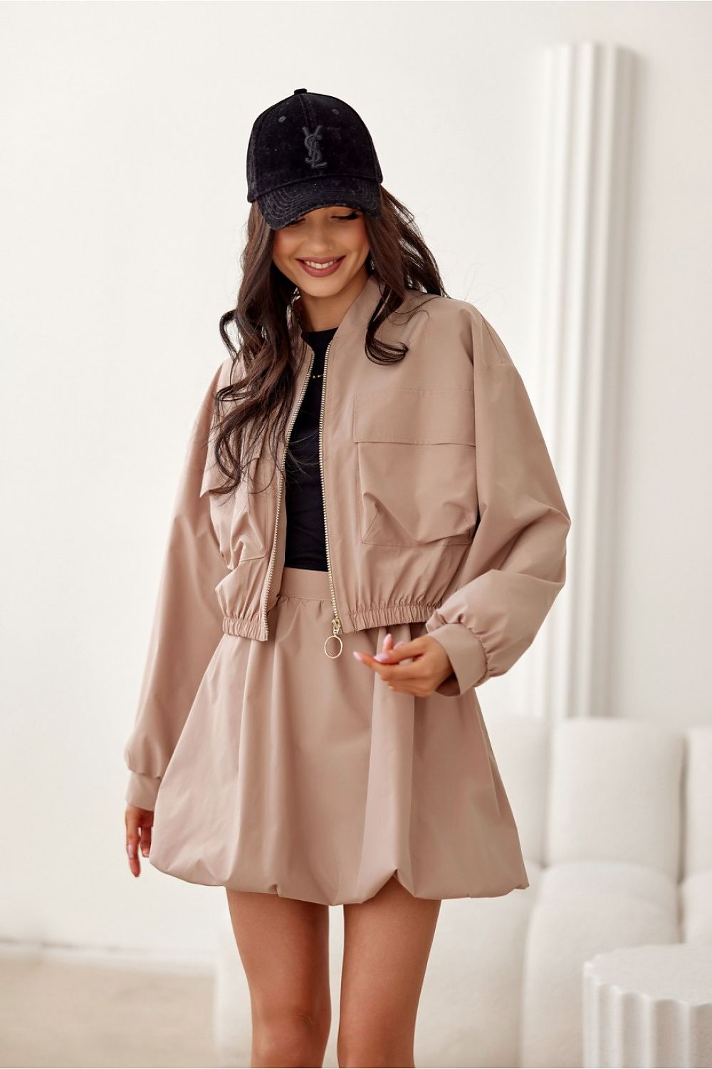 Close-up view of the exquisite Roco Fashion Bomber Jacket, emphasising the fine stitching and luxurious fabric finish.