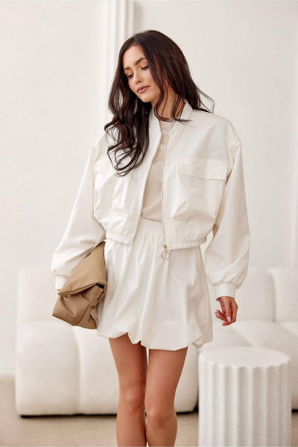 Roco Fashion Bomber Jacket styled outdoors, illustrating its contemporary cut and functionality, perfect for fashion-forward individuals.